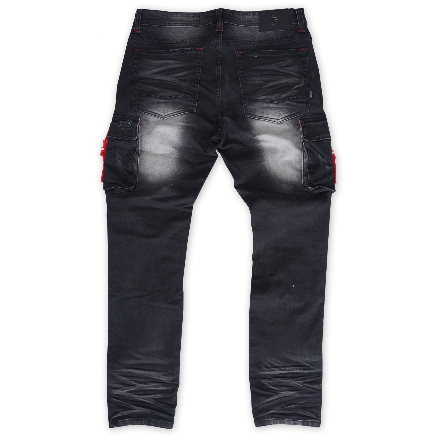 M1939 Railay Biker Jeans w / Awọn apo ẹgbẹ - Black Wẹ