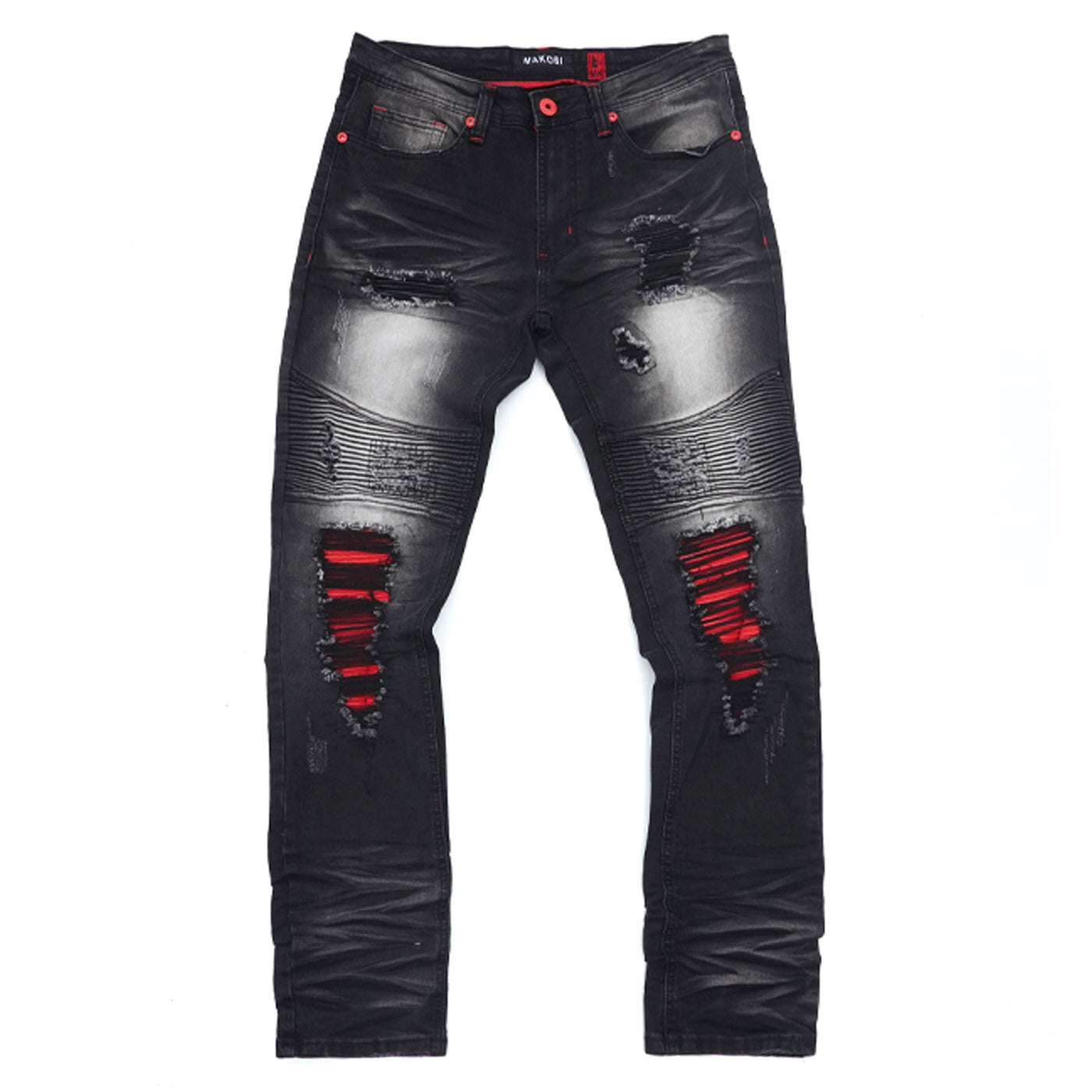 M1940 Naxos Biker sokoto- Black Wẹ / Red