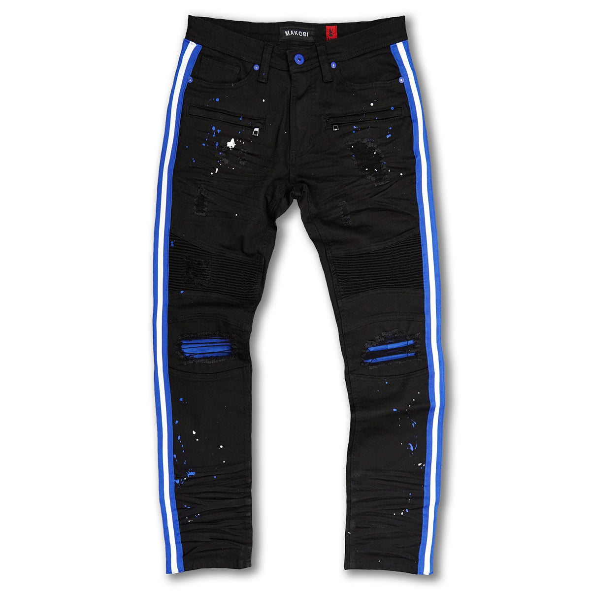 M1983 Destin Biker Jeans- Dudu/ Dudu (teepu & funfun ẹgbẹ funfun)