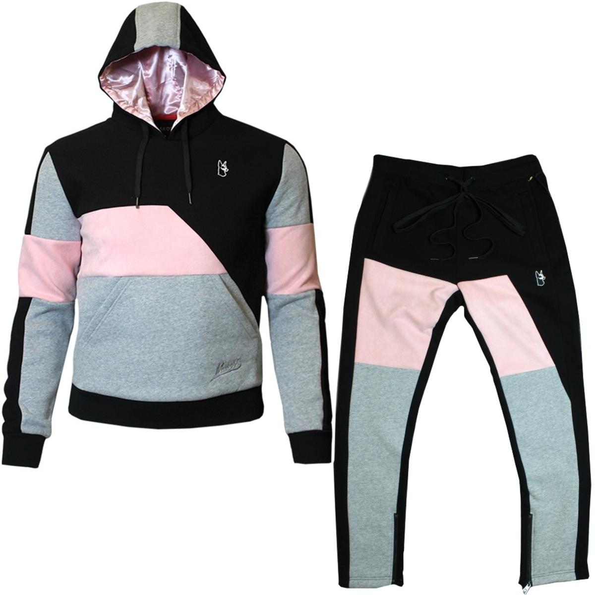 M3380 Makobi Tri Colored Hoodie Set - Black