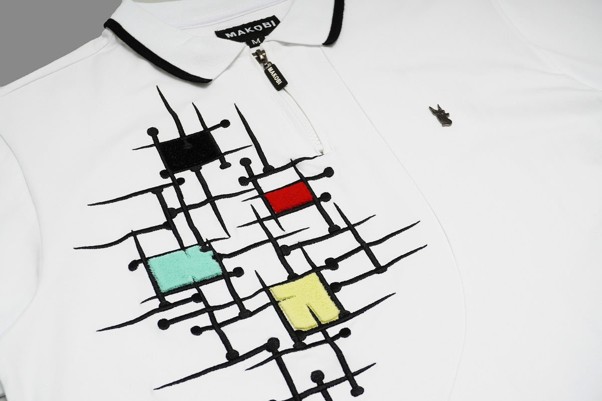 M351 Makobi Color Block Polo Shirt - White