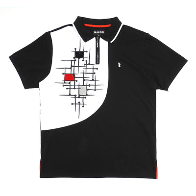 M351 Makobi Color Block Polo Shirt - Black