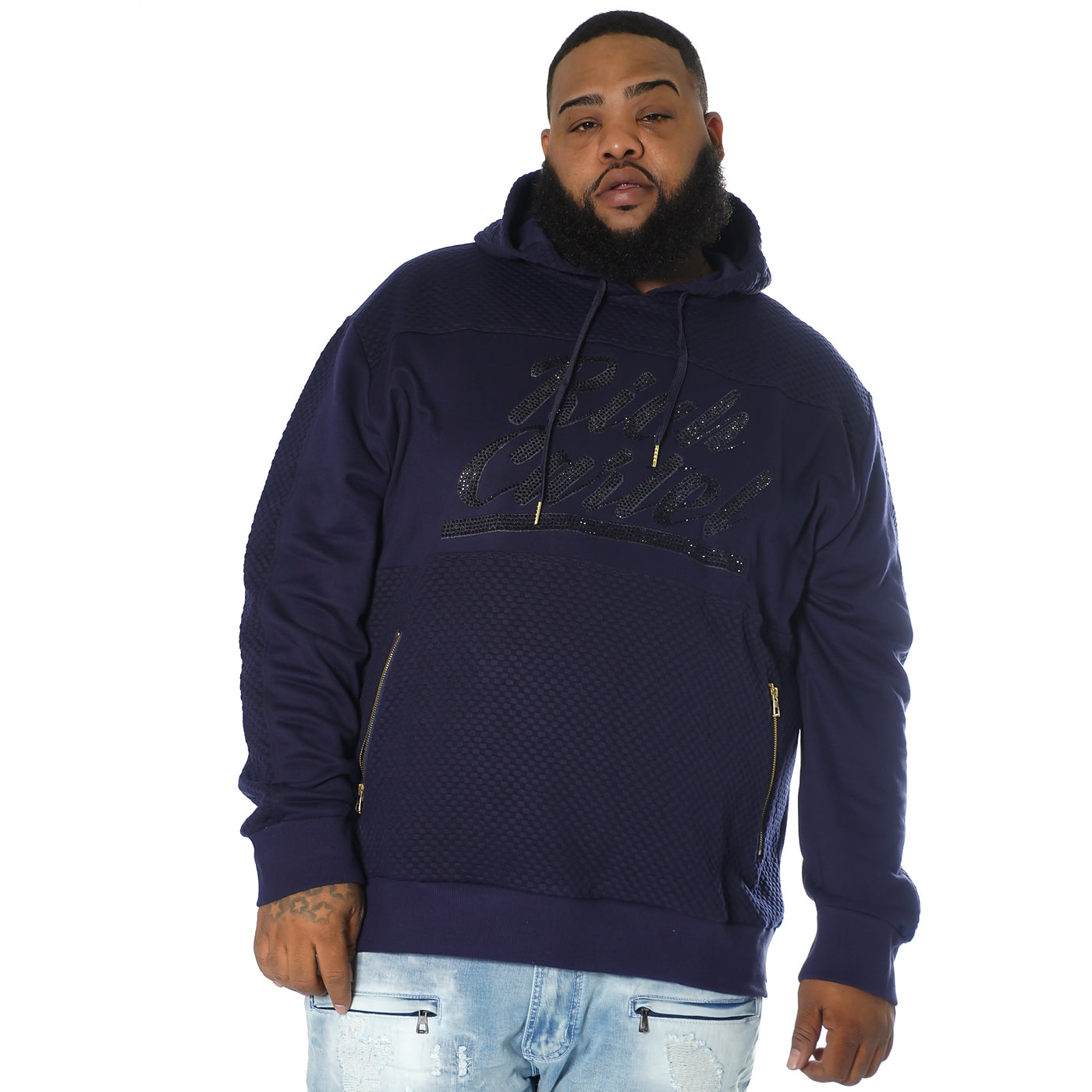 M3835 "Rich Cartel" Pull Over Knit w/ Rhinestones - Navy