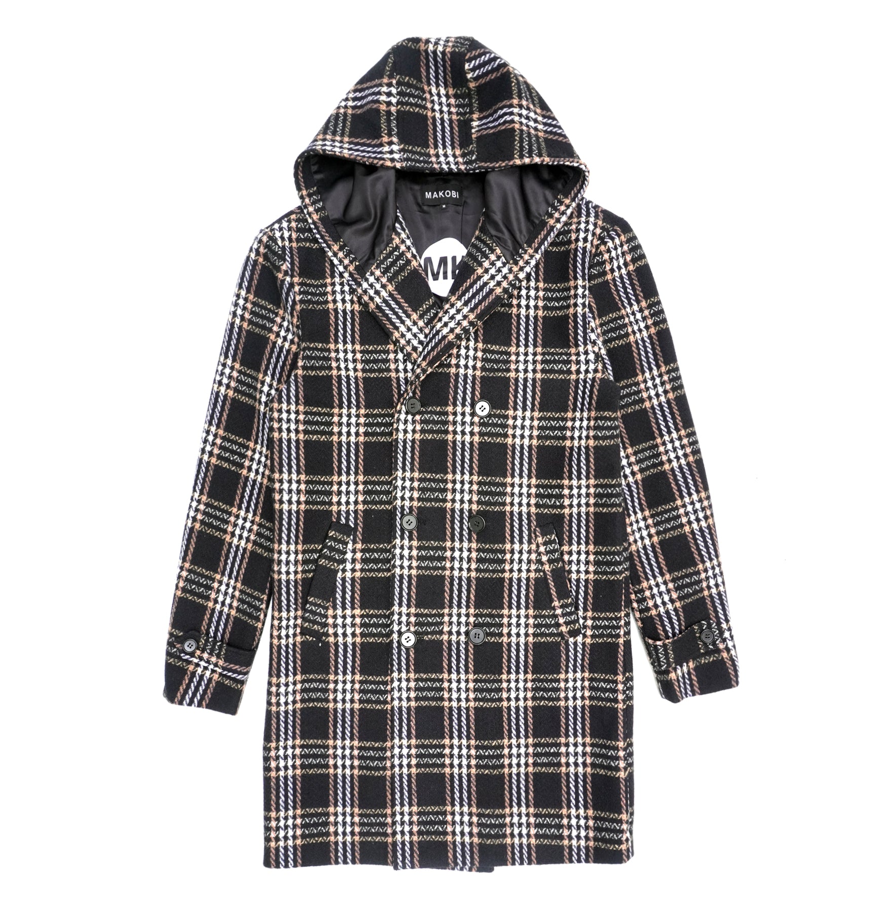 M4044 Gilbert Plaid kìki irun Hooded aso - Black