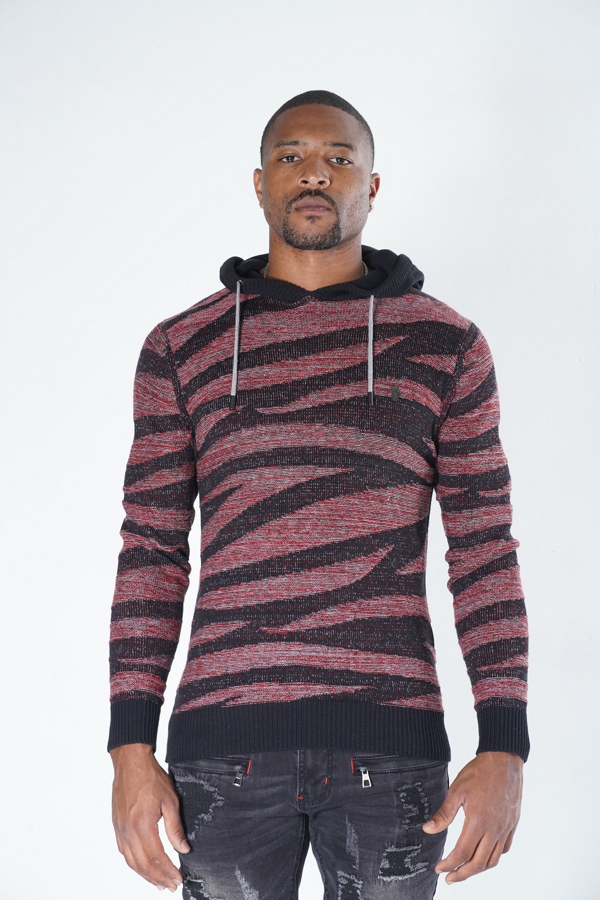 M5050 Tiger Knit Hoody siweta - Black