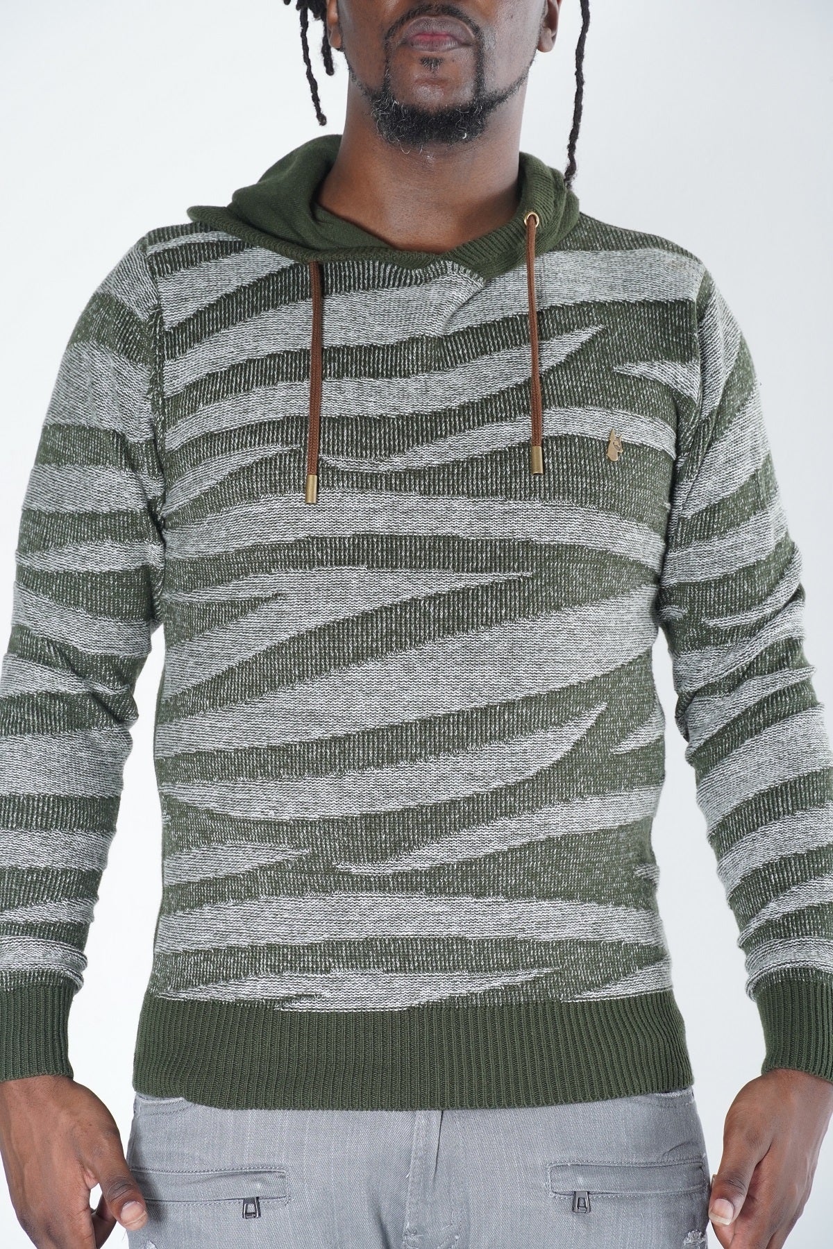 M5050 Tiger Knit Hoody siweta - Olifi