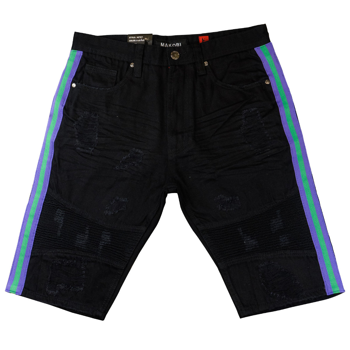 M757 Motobiker Shorts With Side Taping - Black/Black