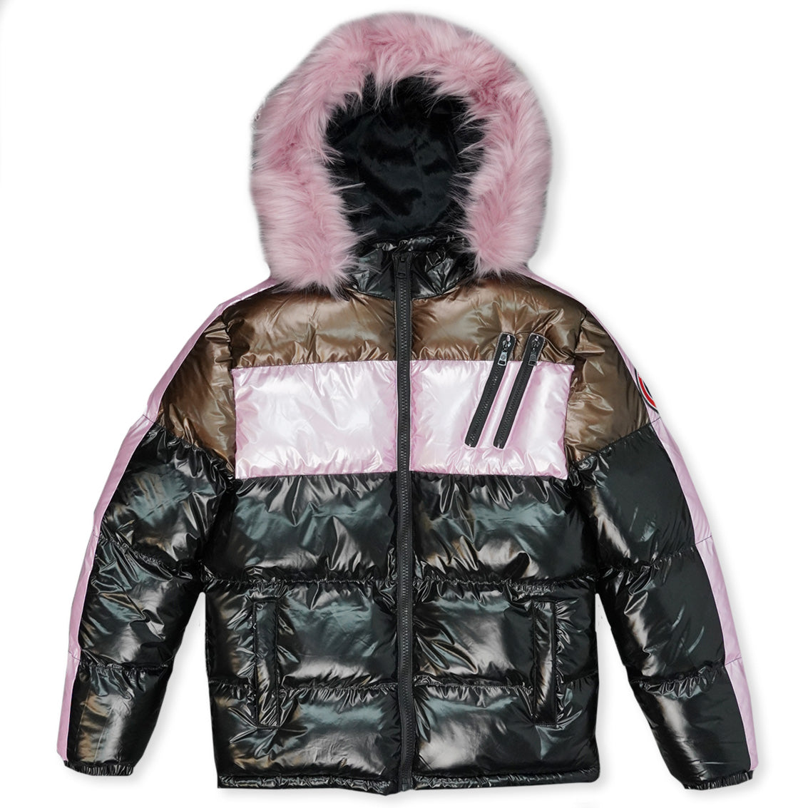 M7720 Malcom PU Coated Puffer Jacket - PINK/BROWN