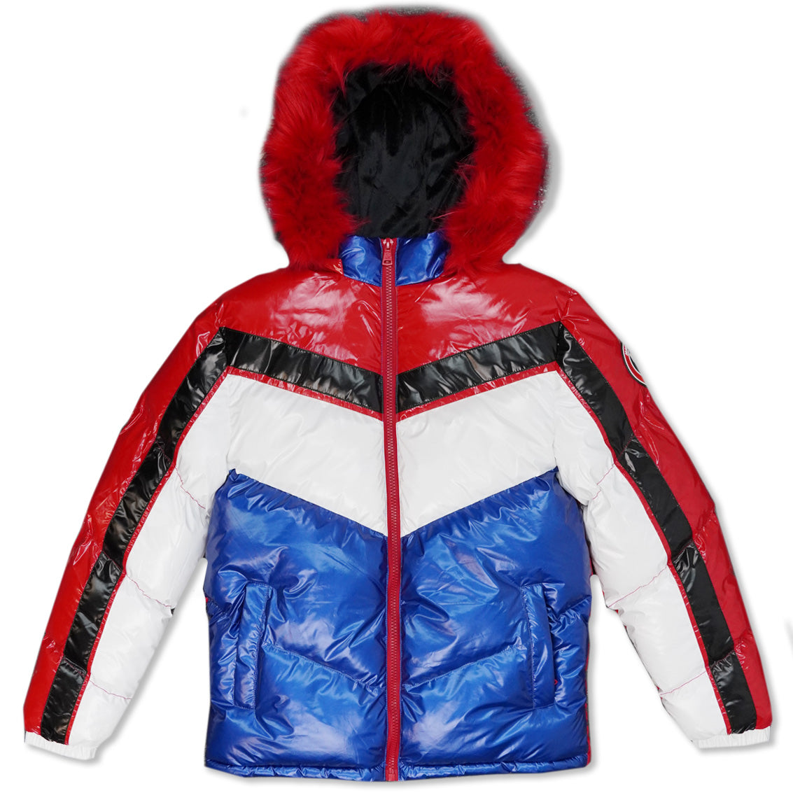 M7730 Michael PU Ti a bo Puffer Jacket - Red / Royal