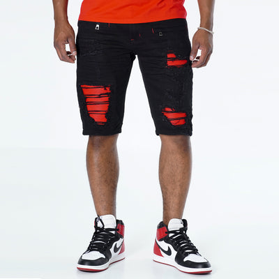 M970 Galveston Biker Shredded Shorts - Black-Red