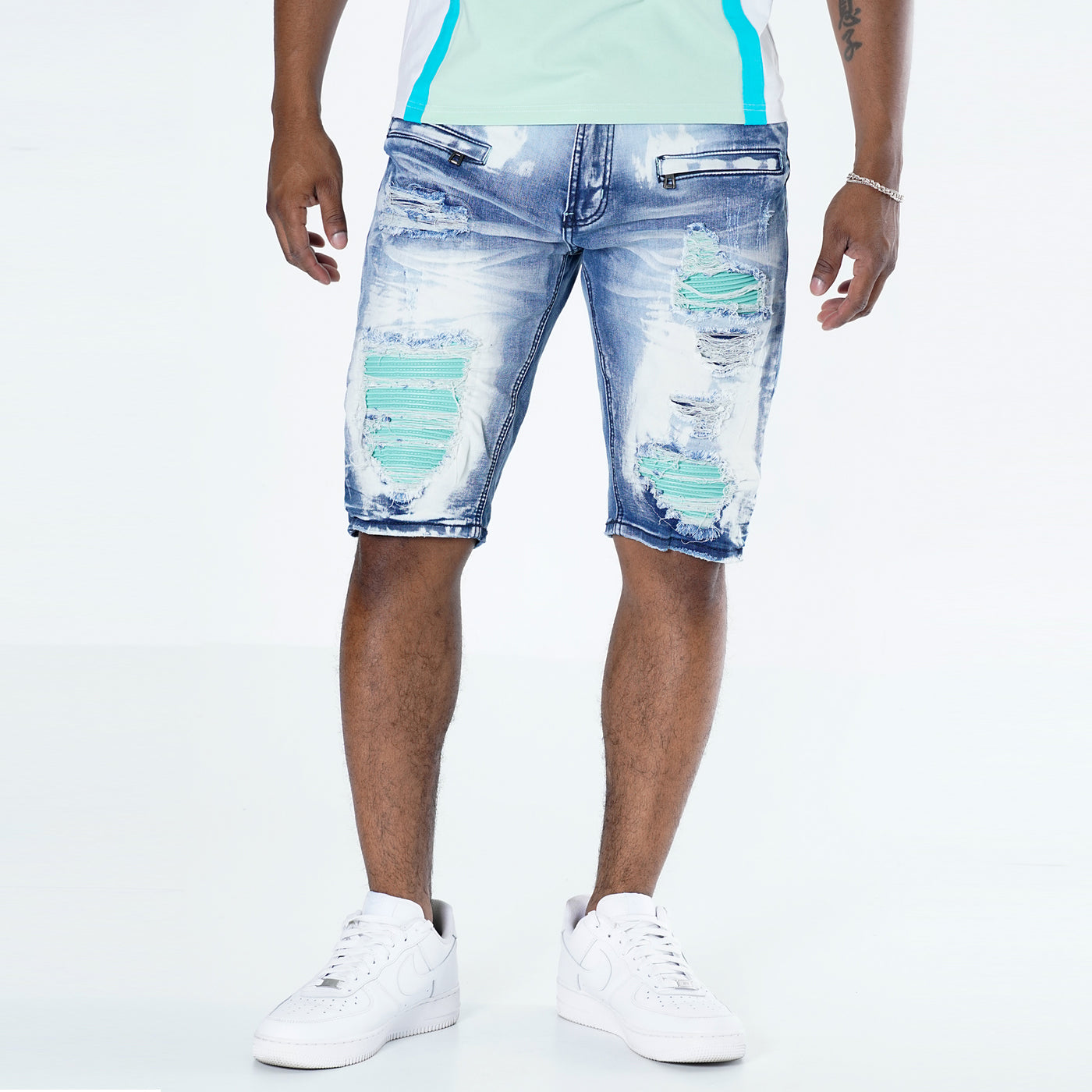 M970 Galveston Biker Shredded Shorts - Dark Wash