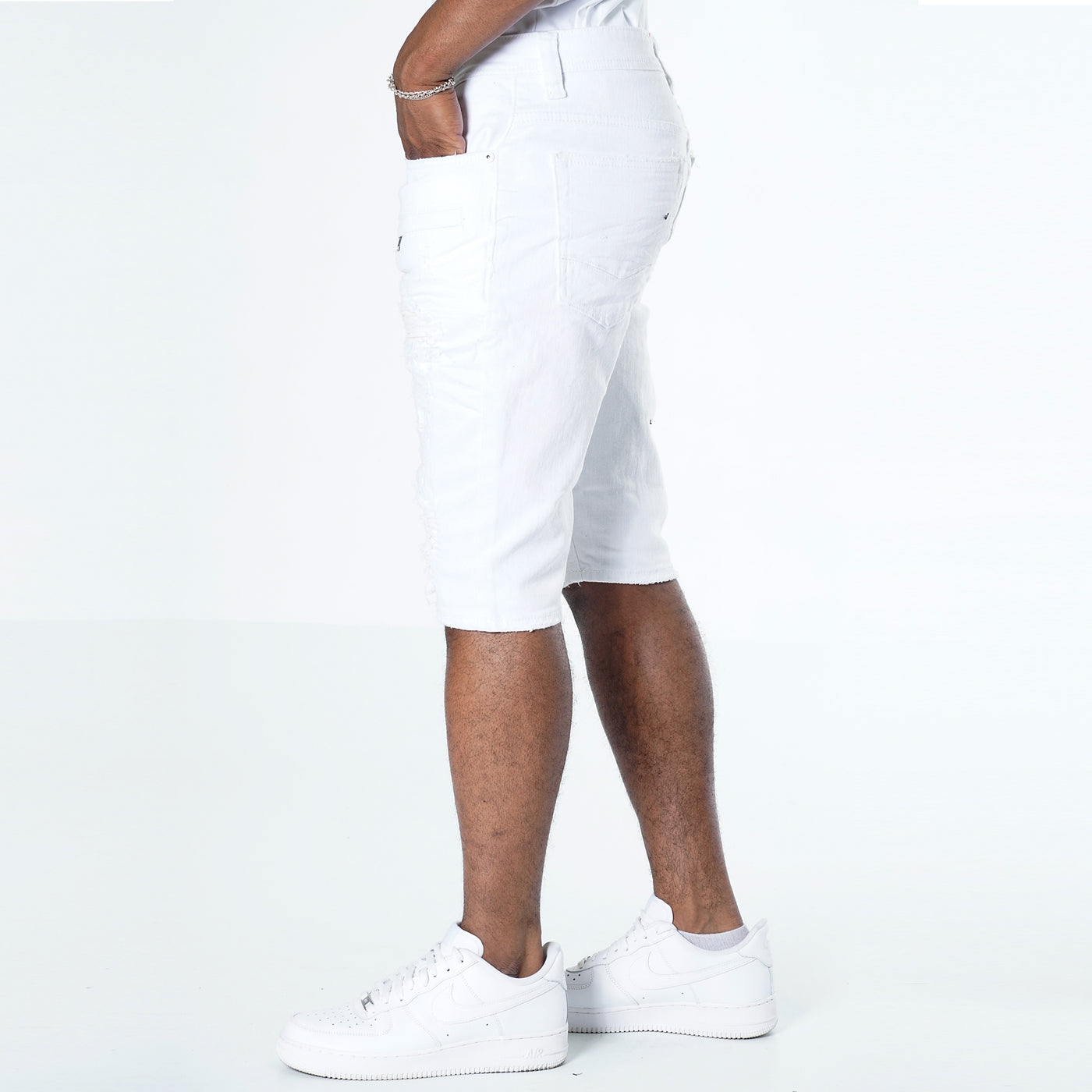 M970 Galveston Biker Shredded Shorts - White