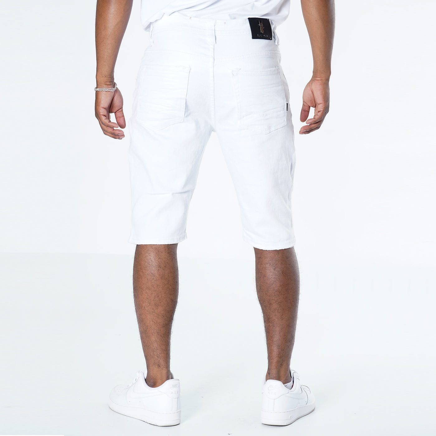 M970 Galveston Biker Shredded Shorts - White