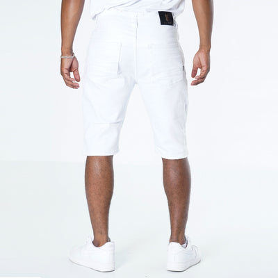 M970 Galveston Biker Shredded Shorts - White