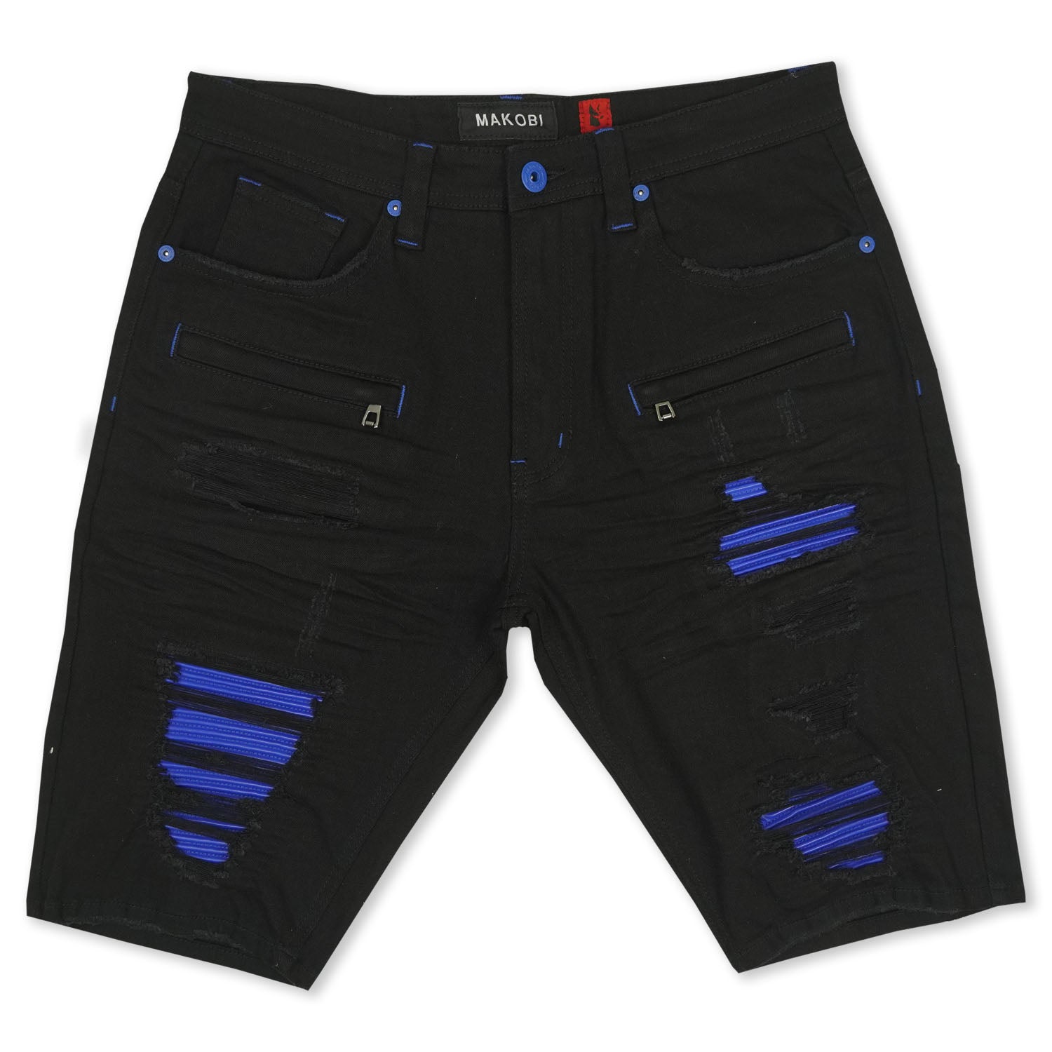 M970 Galveston Biker Shredded Shorts - Black-Royal