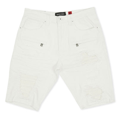 M970 Galveston Biker Shredded Shorts - White