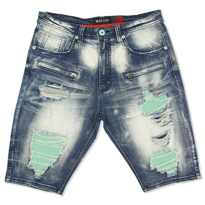 M970 Galveston Biker Shredded Shorts - Dark Wash