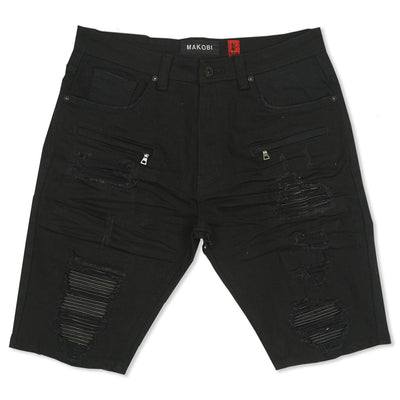 M970 Galveston Biker Shredded Shorts - Black-Black