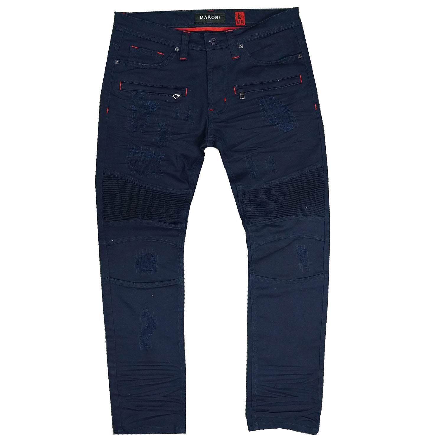 M1786 Makobi Prado Biker Jeans with Rip & Repair - Navy