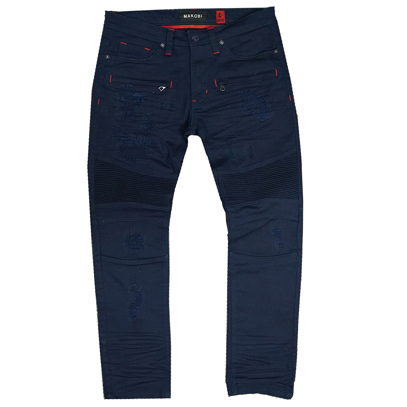 M1786 Makobi Prado Biker Jeans pẹlu Rip &amp; Tunṣe - ọgagun