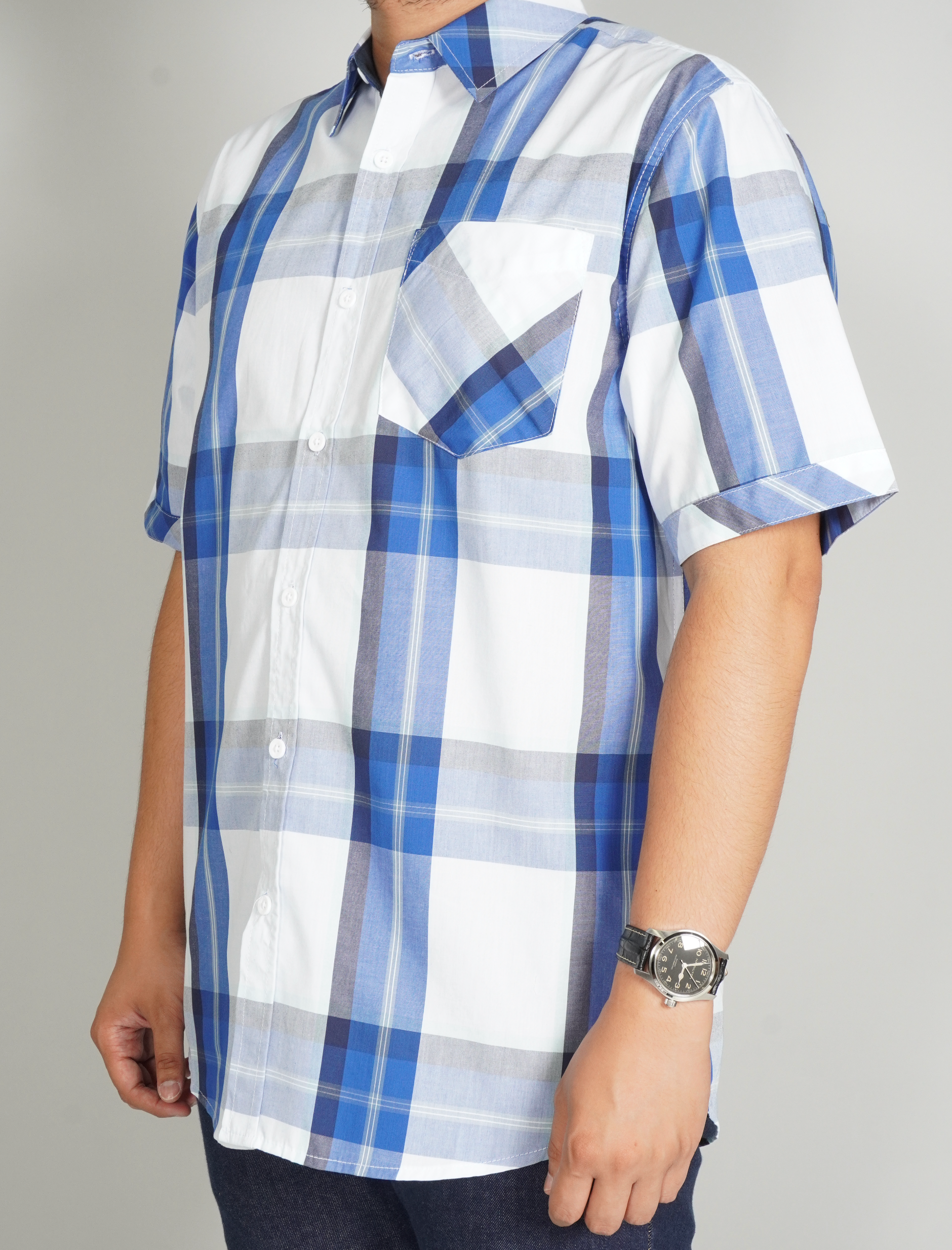 V814 Veno Button-isalẹ Kukuru Sleeves Shirt - Blue