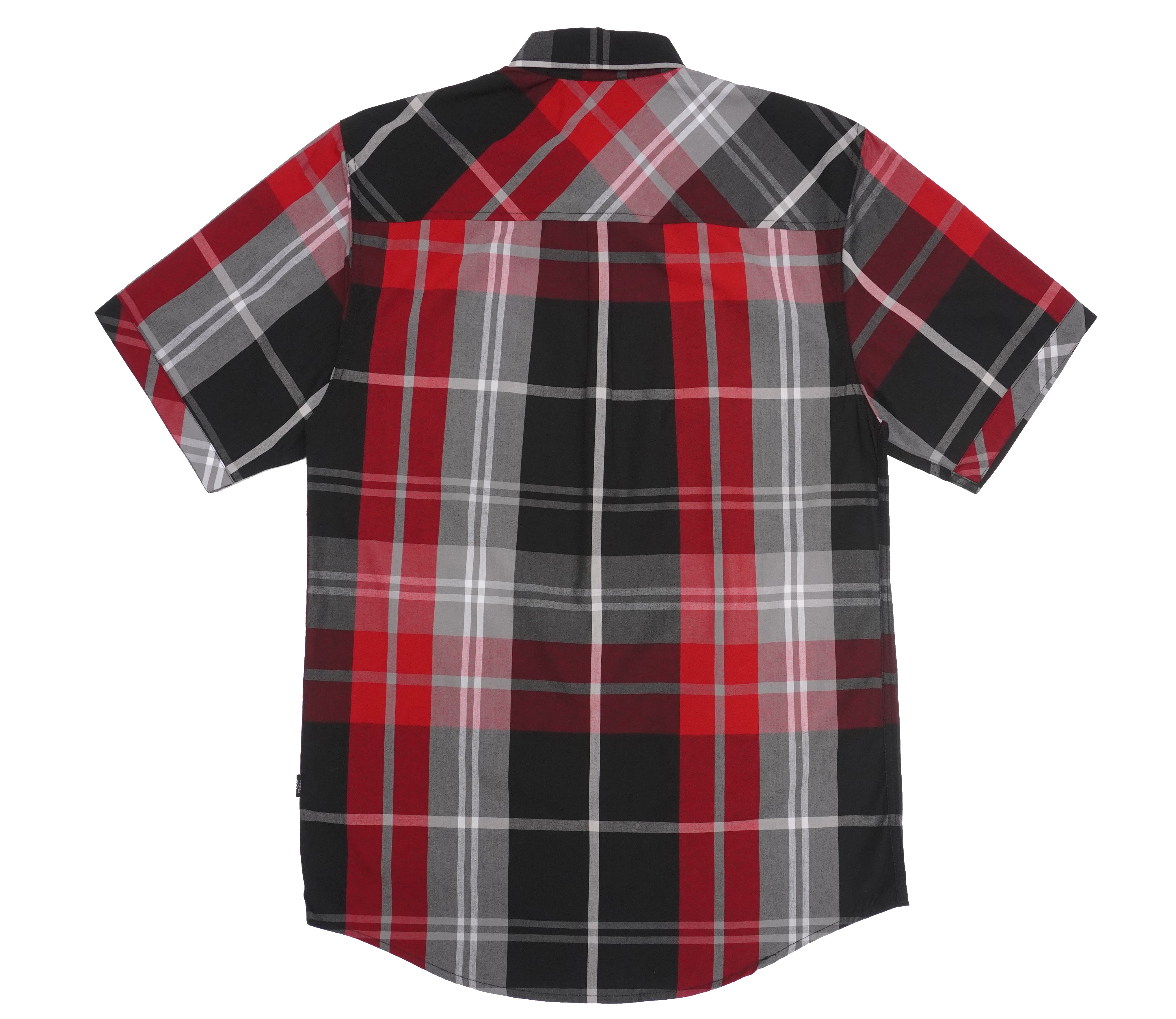 V845 Veno Button-Down Plaid Short Sleeves - Black-Red