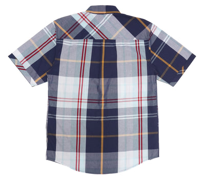 V845 Veno Button-Down Plaid Short Sleeves - Navy