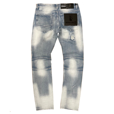 M1786 Makobi Prado Biker Jeans with Rip &amp; Repair - Light Wash (RECUT)